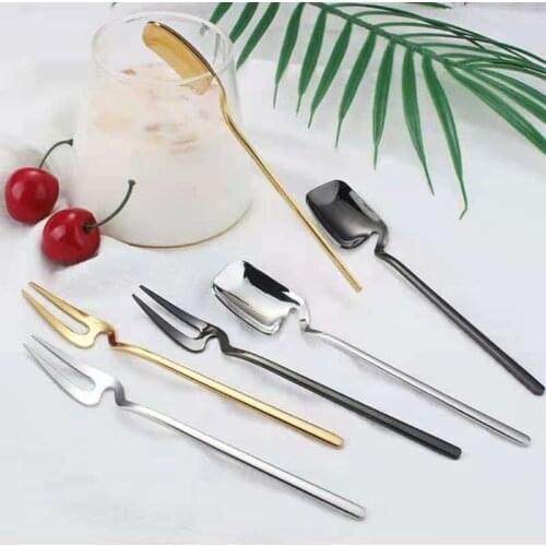 1Piece Stainless Steel Hanging Fruit Fork Ice Cream Spoons Teaspoon Dessert Coffee Stirring Scoop Tableware Kitchen Accessory