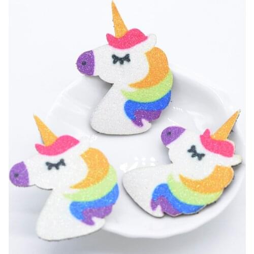 10Pcs 36*53mm Glitter Powders Color Printing Cartoon Horse Head Appliques for DIY Headdress Hair Clips Bow Decor Accessories C20