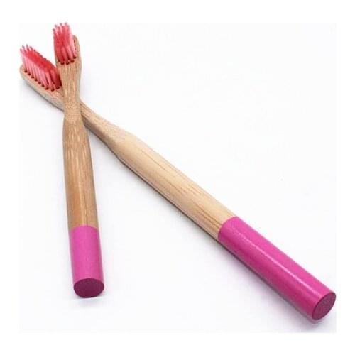 10Pcs/sets Parent-child Bamboo Toothbrush 5 Colors Round Bamboo Handle Child Tandenborstel Wooden Handle Low carbon Toothbrush