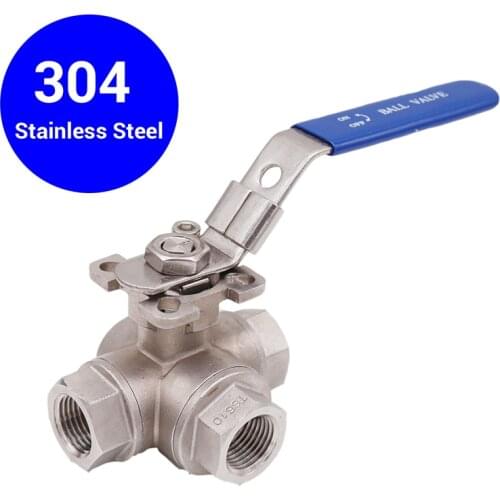 3 Way Ball Valve - L Flow 304SS 1/2"NPT Food grade and High Temp Ball Valve, Brewer Hardware