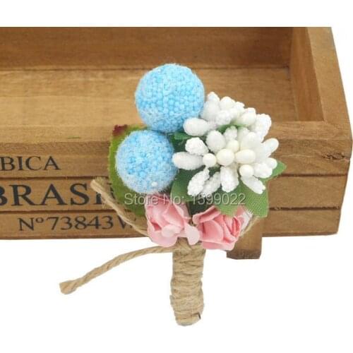 6pcs/lot Country Rustic Boutonniere Wedding Men Suit Brooch Pink Blue White Women Twine Burlap Rope Aniversary Party Return Gift
