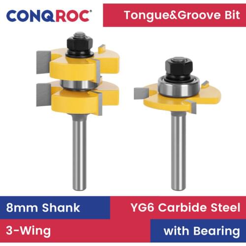 2 Pieces 8mm Shank 3 Teeth Adjustable Tongue Groove Router Bits Set Wood Door Flooring Woodworking Milling Cutter