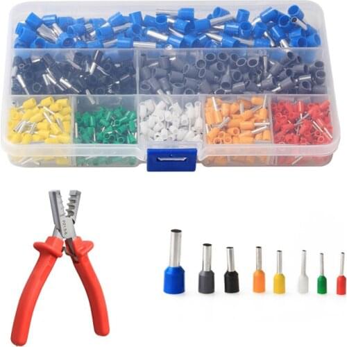 800Pcs Insulated Cord Pin End Crimp Terminal Wire Connectors Kit Set +1PC Hand Ferrule Terminals Crimper Plier Tool Kit