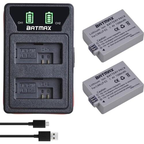 2Pcs 1500mAh LP-E5 LP E5 Battery + LED Built-in USB Charger for Canon EOS Rebel XS,Rebel T1i,Rebel XSi 1000D 450D,Kiss X3,X2,F