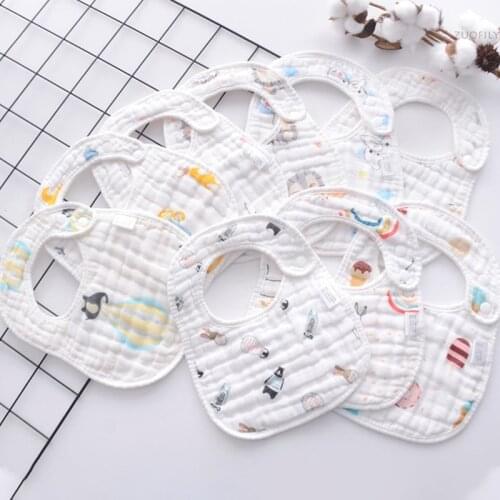 Baby 8 Layers Gauze Muslin Cute Cartoon Bibs Kids Bandana Feeding Burp Cloth Soft Cotton Newborn Infant Breathable Saliva Towel