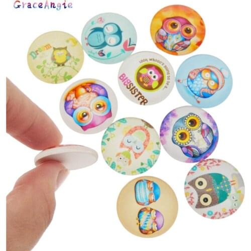 GraceAngie 8-30MM Mixd Cartoon Owl Glass Cabochons Fit Photo Cameo Base Setting For Earring Necklace Pendant DIY Jewelry