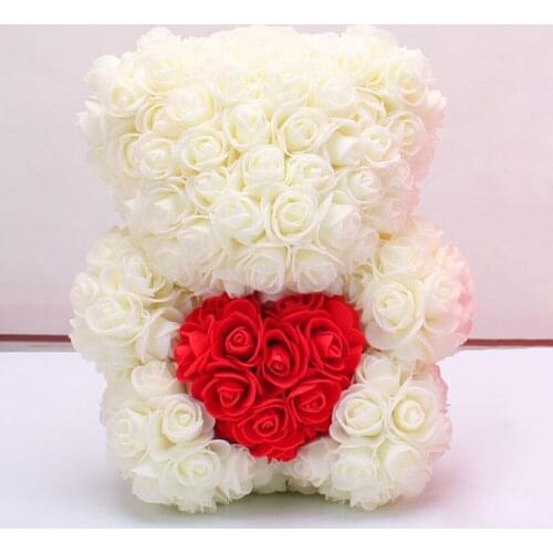DropShipping 25cm Rose Bear Heart Artificial Flower Rose Teddy Bear For Women Valentines Wedding Birthday Christmas Gift AA
