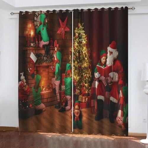 Customized size Luxury Blackout 3D Window Curtains red christmas curtains Thick shading soundproof windproof curtain