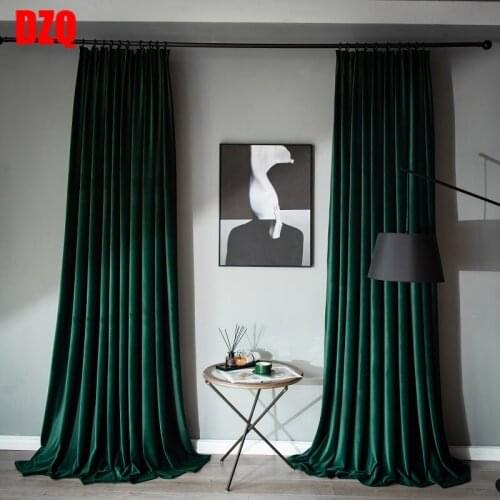 Customized Light Luxury Velvet CurtainsCustomized Full Blackout Retro American Non-down Velvet Dark Green Nordic Simple Curtains
