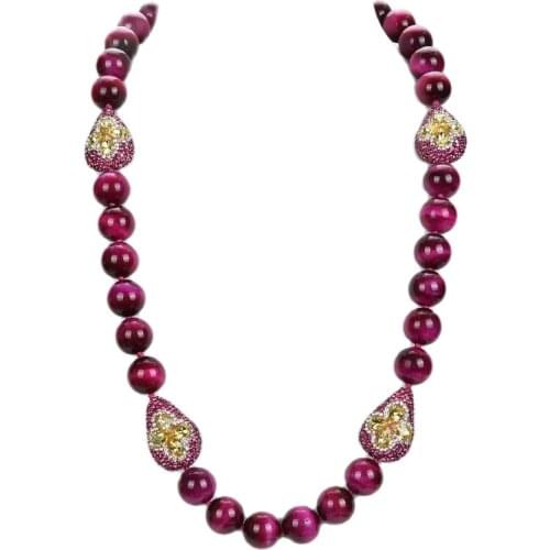 JK 23" Round Fuchsia Tiger Eye CZ Pave Connector Necklace
