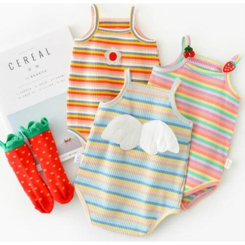 Summer Baby Girl Boy Romper Outfits Cute Multi-Color Elegant Striped Strap Baby Triangle Crawling Clothes New Born Baby Clothes