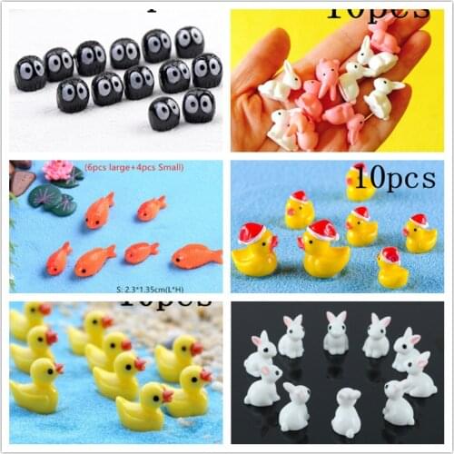10PC Cute Rabbit Miniature Figurine Ornaments for Home Yellow Ducklings Figurine Mini Mushroom for Miniature Garden Easter Decor