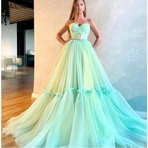 Mint Evening Dresses Long Sweetheart Fairy Tulle robe de soiree Dubai Kaftan Saudi Arabic Formal Dress Prom Gowns 2020
