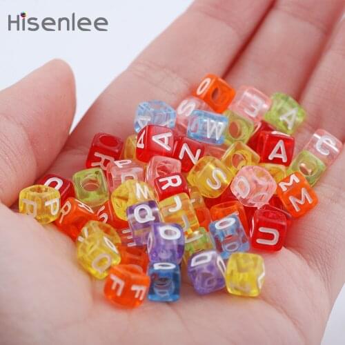 Hisenlee Handmade DIY Mixed Color Square Alphabet Letter Acrylic Cube For Jewelry Making Loom Band Bracelets 200pcs 6x6mm