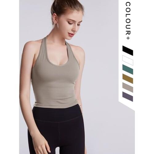 New Yoga Tops Yoga Vest Women Hang Neck Beauty Strap Chest Pad Gathering Fitness Top High Waist Dance Training Clothes -40
