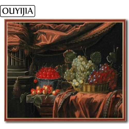 OUYIJIA 5D DIY Oil Decorative Fruits Diamond Painting Grape Embroidery Diamond Mosaic Flowers Rhinestone Home Decoration Gift