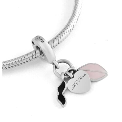 Fits For Pandora Charms Bracelets Love Couple Beads with Mixed Enamel 100% 925 Sterling-Silver-Jewelry Free Shipping