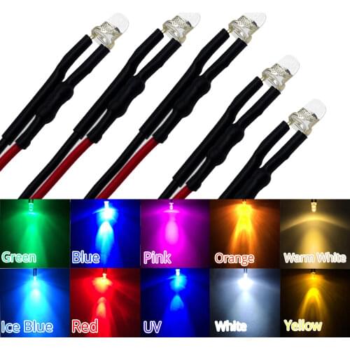 20X Min F3 3mm 20cm Pre wired LED Round light lamp bulb chip beads cable DC 12V white warm Red Green Blue Yellow Emitting Diodes