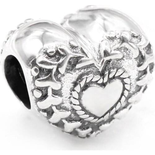 Romantic 925 Sterling Silver Princess Love Heart Beads Fit Original Pandora Charms Bracelet Bangle DIY Jewelry Making