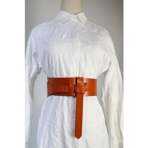 Luxury Wide Long Cow Leather Waist Belt Women Irregular Self-tie Dress Corset Strap 2021 Autumn Genuine Leather Women Cinture