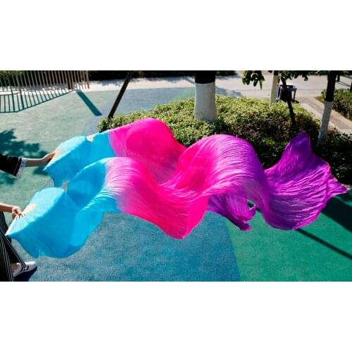 2017 new fashion 180 cm long belly dance silk veil with a Fan100% silk veils fans turquoise + rose + purple