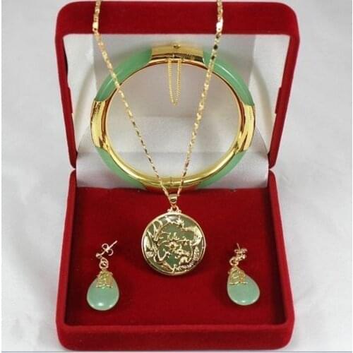 Shitou 00506 Fashion jewelry green necklace pendants, earrings , bracelets Set