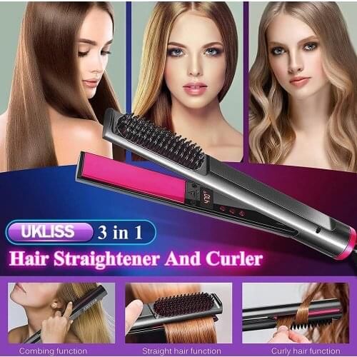 2 In 1 Hair Straightener Professional Curly Straight Hair Heat Comb Ion Hair Curler Electric Splint Flat Iron Brush Styling Tool
