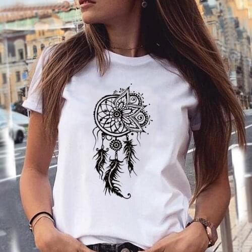 Women T-shirts Feather New Trend Holiday Vintage Dream 90s Summer Graphic Print Female Stylish T Top Shirt Girl Tee T-Shirt