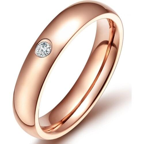 Ramos Stainless Steel Rings For Women Men Simple One Zircon Engagement Fashion Jewelry Rings For Male Party Wedding