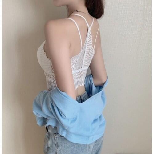 Women Sexy Crop Top Tube Top Vintage Lace Top Summer Backless Solid Color Black White Basic T Shirt 2021 Fashion New