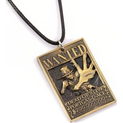 MS Jewelry ONE PIECE Wanted Poster Necklace Ace Warrant Pendant Necklace Friendship Men Women Anime Choker Accessories