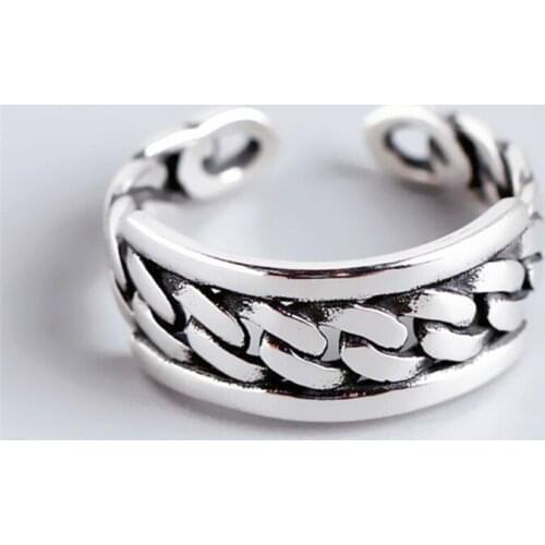 Sole Memory Retro Chain Creative Art Personality 925 Sterling Silver Female Resizable Opening Rings SRI508