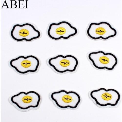 10pcs Cartoon Fried Egg Patches Iron On Embroidery Foods Sticker Funny Badge DIY Garments Jeans Bags Shoes Hats Pants Appliques