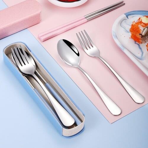 2/3Pcs Stainless Steel Portable Travel Cutlery Tableware Set With Box Chopstick Fork Spoon Kitchen Dinnerware Utensils Suit