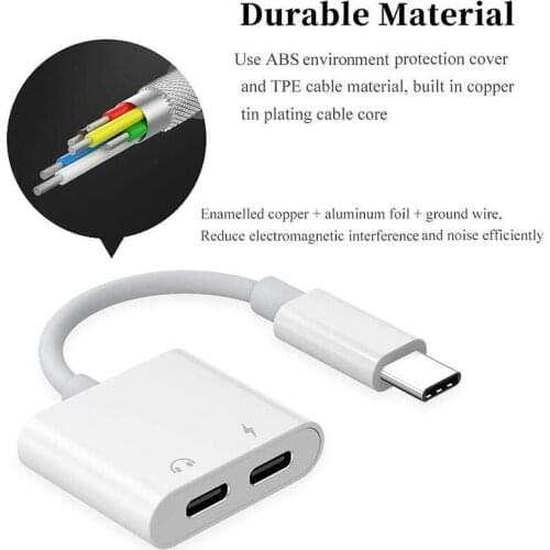 2 in 1 Dual Type C Headphone Adapter USBC Splitter Jack AUX o Charging Converter for Huawei Samsung Xiaomi