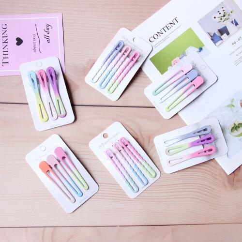 3 Pcs/set New Gradient Cute Metal Hairpin Rainbow Color Fashion Personality Lady Hairpin Suit Duckbill Clip Hair Accessories