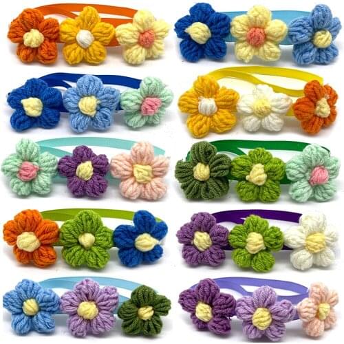 50/100pcs Cute Flowers Style Pet Dog Bow Ties Bright Color Small Dog Cat Neckties Collar Pet Dog Grooming Product Pet Acessories