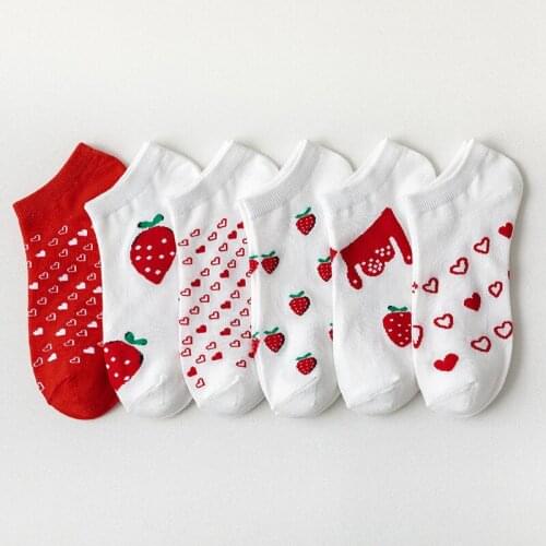 6 Pair Asakuchi Summer Fruit Love Heart Socks Women Low Tube Girl Style Short Boat Socks Set Kawaii Cotton Art Designer Socken