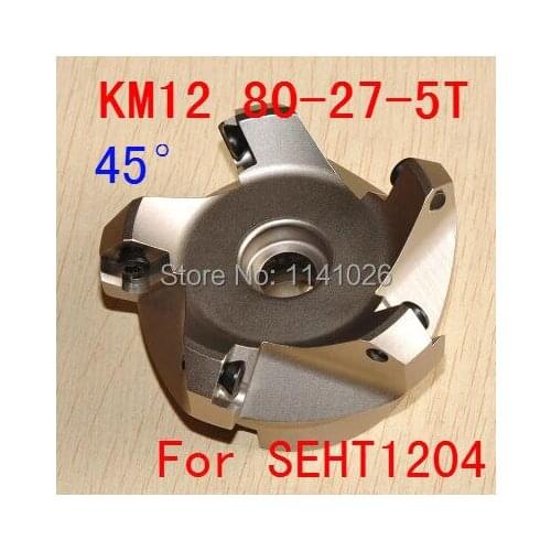 Free Shipping KM12 80-27-5T 45 Degree Shoulder Face Mill Head for SEHT1204