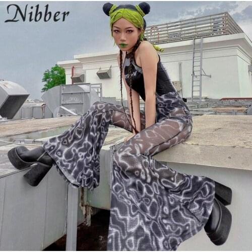 Nibber Fashion Y2K Street Style Flared Trousers Irregular Art Print Long Pants For Casual Women Outing Holiday Parties Clubwear