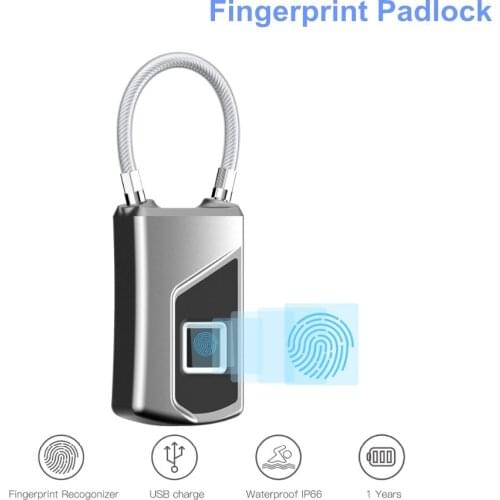 Fingerprint Door Lock Waterproof USB Charging Smart Keyless Anti-Theft Padlock