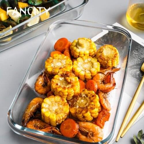 FANCITY Tempered heat-resistant glass baking tray baked rice tray fish tray oven special rectangular tray household microwave