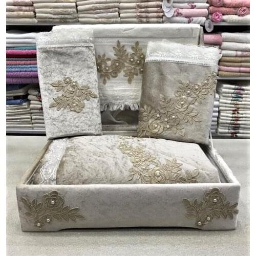 French Filet Lace Coffer Prayer Rug Set Velvet Bundle Set Coffee