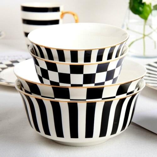 Geometric Black And White Salad Cutter Bowl European Ceramic Simple And Creative Couples Breakfast Instant Noodle Lunch Box