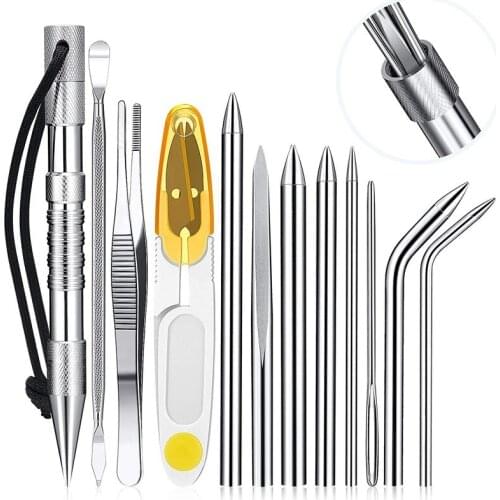 Leather Tool Set Stainless Steel Paracord Lacing Needles Smoothing Sewing Knotter Tool for Paracord Work Needlework