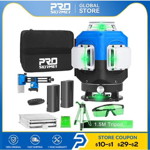 16 Lines 4D Laser Level Green Line Horizontal Vertical Cross Lines Auto Self-Leveling Super Powerful Laser Level By PROSTORMER