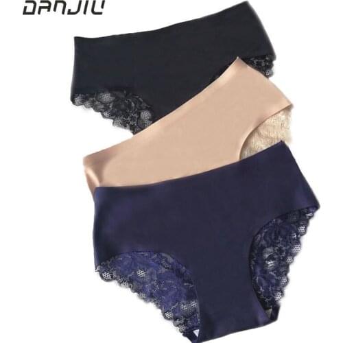 Hot Luxury Seamless Delicate Lace Women Panties Sexy Hollow Breathable Soft Lady Breifs High Quality Imitation Silk Underwear