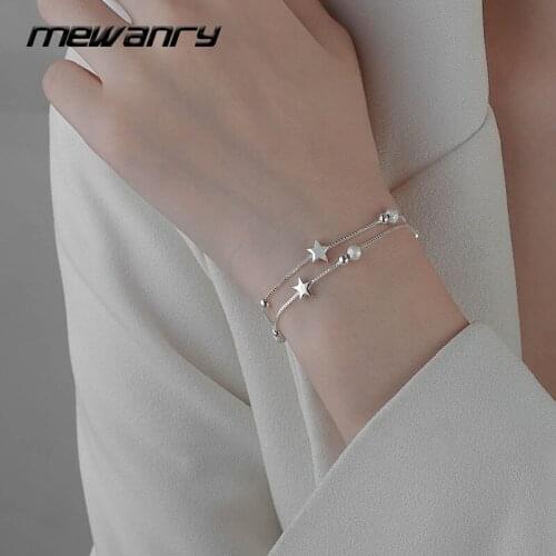 MEWANRY 925 Sterling Silver Bracelet for Women New Trendy Elegant Charming Creative Double Layer Chain Star Design Party Jewelry