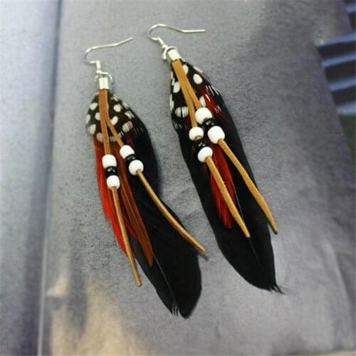 Fashion Multicolor Natural Feather Tassel Drop Earrings For Women Wedding Party Bohemian Style Dangle Earrings Jewelry Gfts