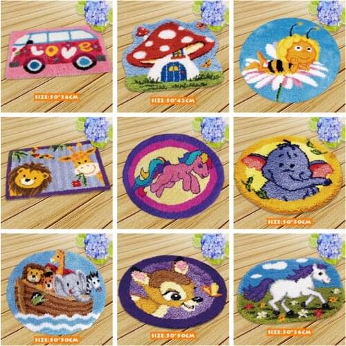Cartoon Knooppakket Smyrna Latch Hook Kits Button Animals High Quality Cushion Needlework Mats Klink Haak Kussen Bloem Gifts DIY